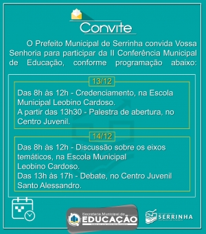 CONVITE: II CONFER&Ecirc;NCIA MUNICIPAL DE EDUCA&Ccedil;&Atilde;O
