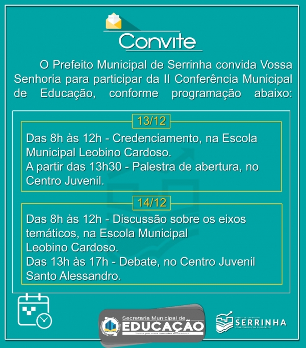 CONVITE: II CONFER&Ecirc;NCIA MUNICIPAL DE EDUCA&Ccedil;&Atilde;O