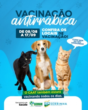 Campanha de vacina&ccedil;&atilde;o antirr&aacute;bica para c&atilde;es e gatos 2022