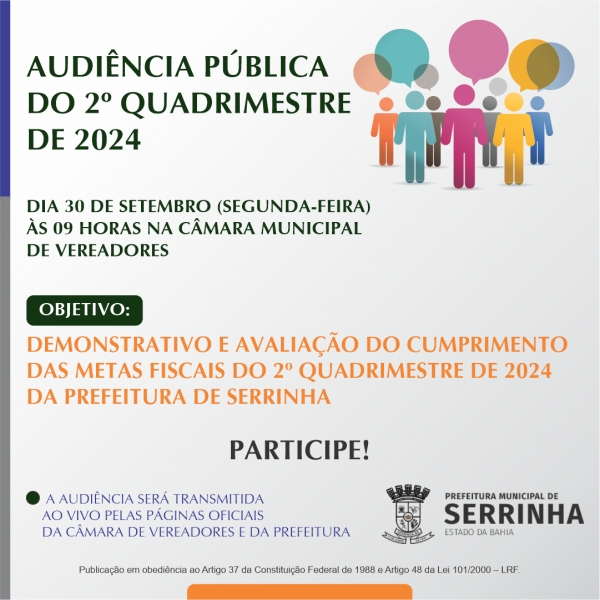 Convite: Audi&ecirc;ncia P&uacute;blica das Metas Fiscais - 30/09/2024