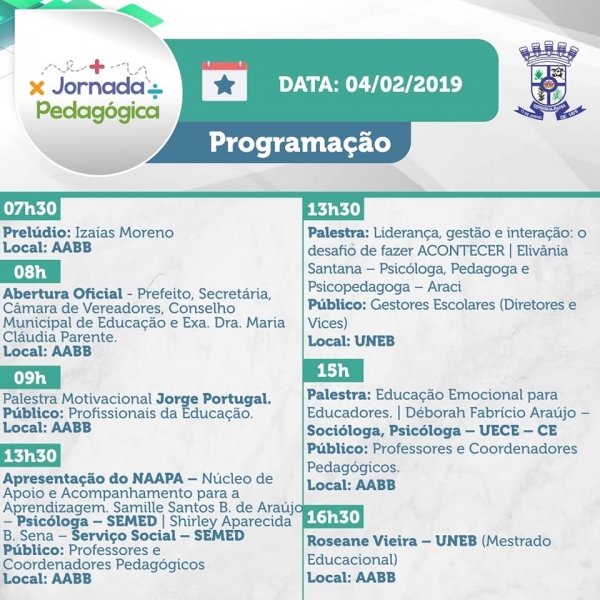 Confira a programa&ccedil;&atilde;o da Jornada Pedag&oacute;gica 2019